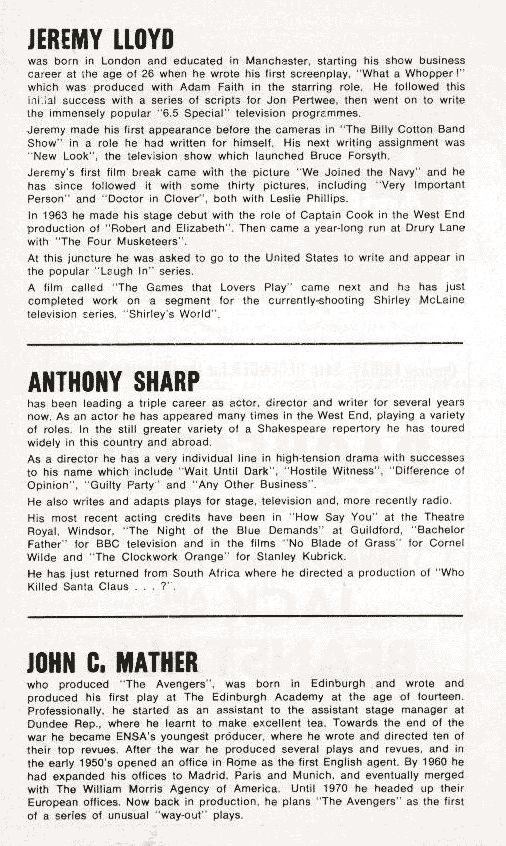 The Avengers Stage Play Programme - page seven